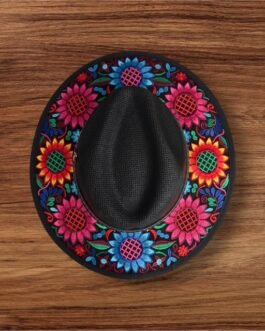 Fedora Hat Hand-Embroidered Palm Straw Hat Size M