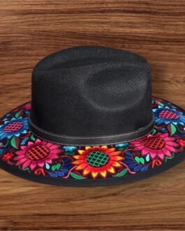 Fedora Hat Hand-Embroidered Palm Straw Hat Size M