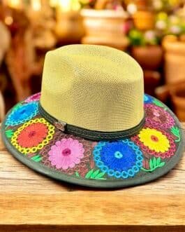 Flores del Sol Fedora Hat | Hand-Embroidered Palm Straw Hat