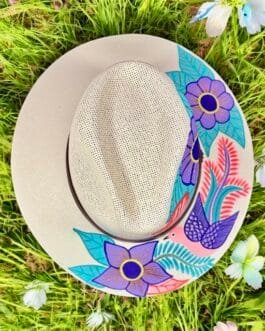 Cielo y Flores Fedora | Hand-Painted Palm Straw Hat Size L