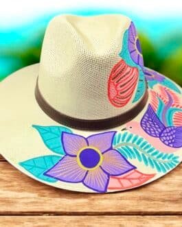 Cielo y Flores Fedora | Hand-Painted Palm Straw Hat Size L