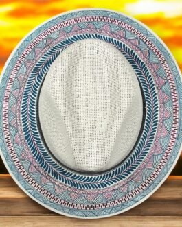 Custom Hand Painted Fedora Hat White And Blue Painted In Detail Unisex Size L