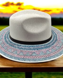 Custom Hand Painted Fedora Hat White And Blue Painted In Detail Unisex Size L
