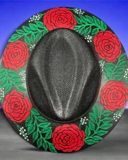 Custom Hand Painted Fedora Hat Black And Red Painted In Detail Unisex Size L