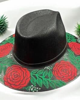 Custom Hand Painted Fedora Hat Black And Red Painted In Detail Unisex Size L