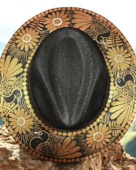 Custom Floral Hand Painted Fedora Hat Brown And Black Painted In Detail Unisex Size L