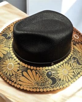 Custom Floral Hand Painted Fedora Hat Brown And Black Painted In Detail Unisex Size L