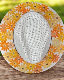 Floral Hand-Painted Palm Straw Fedora Hat Size Medium
