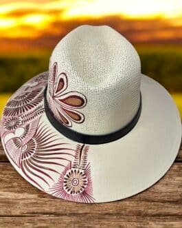 Custom Floral Hand Painted Fedora Hat Brown And Black Painted In Detail Unisex Size L