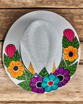 Floral Hand-Painted Palm Straw Multicolor Fedora Hat Size L