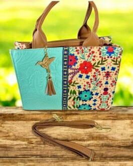 Handcrafted Mexican Tote Bag – Embossed Leather & Floral Jute
