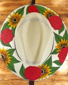 Floral Hand-Painted Palm Straw Fedora Hat Size M