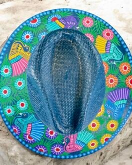 Floral Hand-Painted Palm Straw Fedora Hat Size S