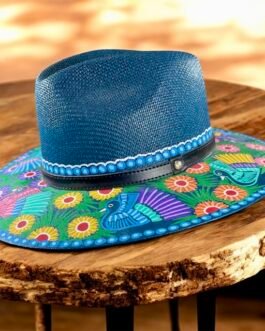 Floral Hand-Painted Palm Straw Fedora Hat Size S