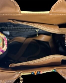 Handcrafted Mexican Tote Bag – Embossed Leather & Floral Jute Small