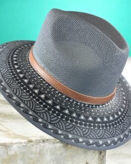 Custom Hand-Painted Fedora Hat Grey Painted In Detail Unisex Size